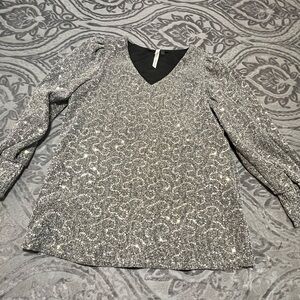 My Collection Gray Sequin Blouse with Long Sleeves